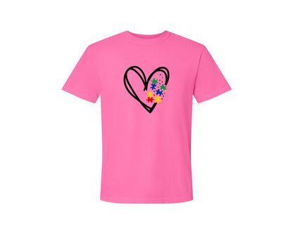 brand:Comfort Colors|color:Neon Pink|Autism Heart Autism Puzzle Graphic T-Shirt