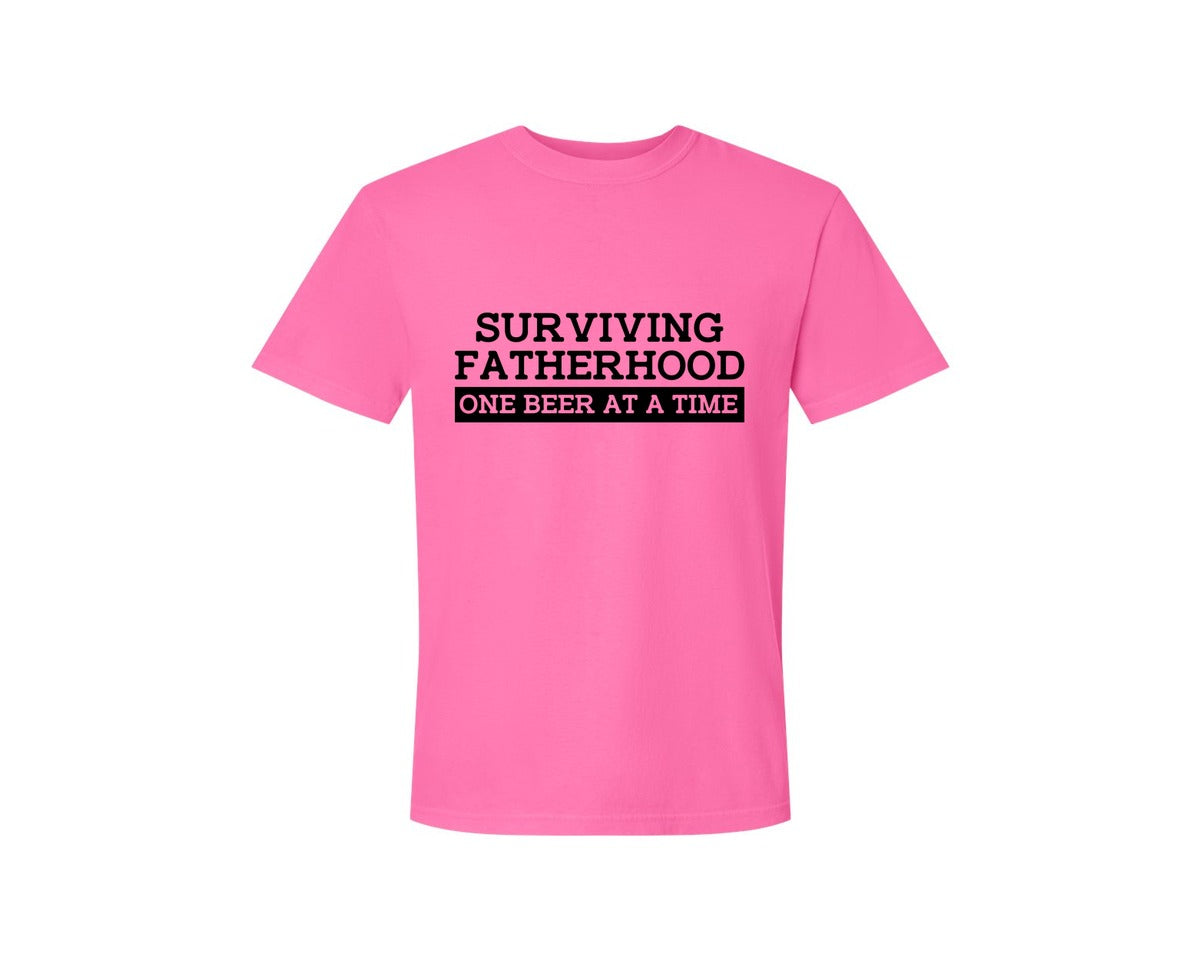 brand:Comfort Colors|color:Neon Pink|Surviving Fatherhood Mens T Shirt Graphic T-Shirt