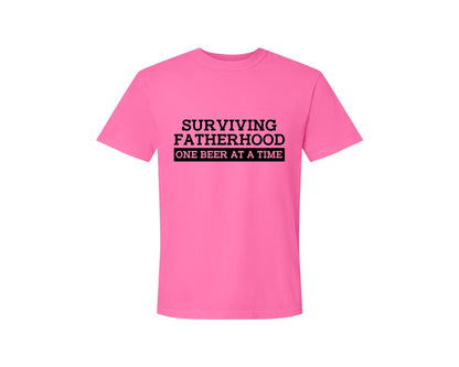 brand:Comfort Colors|color:Neon Pink|Surviving Fatherhood Mens T Shirt Graphic T-Shirt