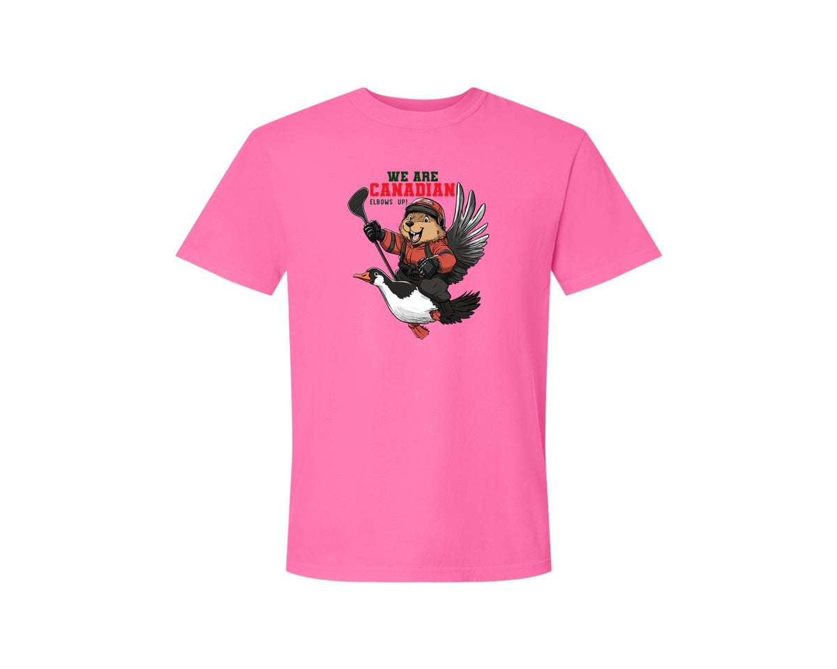 brand:Comfort Colors|color:Neon Pink|We Are Canada Elbows Up Graphic T-Shirt