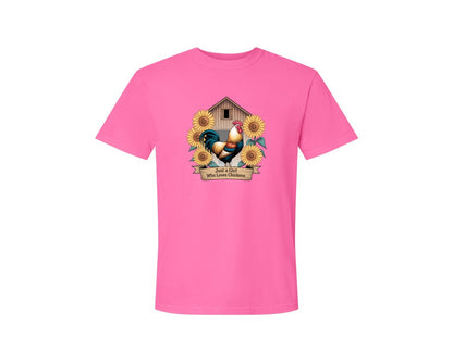 brand:Comfort Colors|color:Neon Pink|Just A Girl Who Loves Chickens 8 Graphic T-Shirt