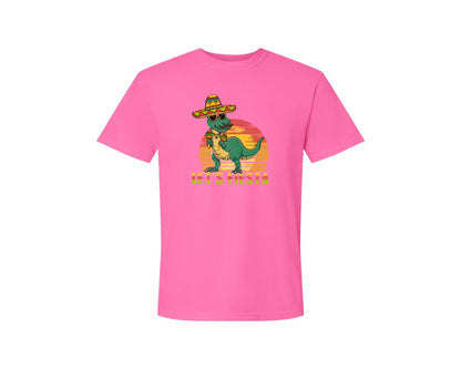 brand:Comfort Colors|color:Neon Pink|Lets Fiesta Dinosaur Cinco De Mayo Graphic T-Shirt