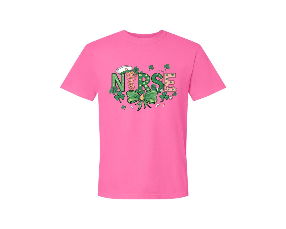 brand:Comfort Colors|color:Neon Pink|St Patricks Day Nurse Lucky Nurse 6 Graphic T-Shirt
