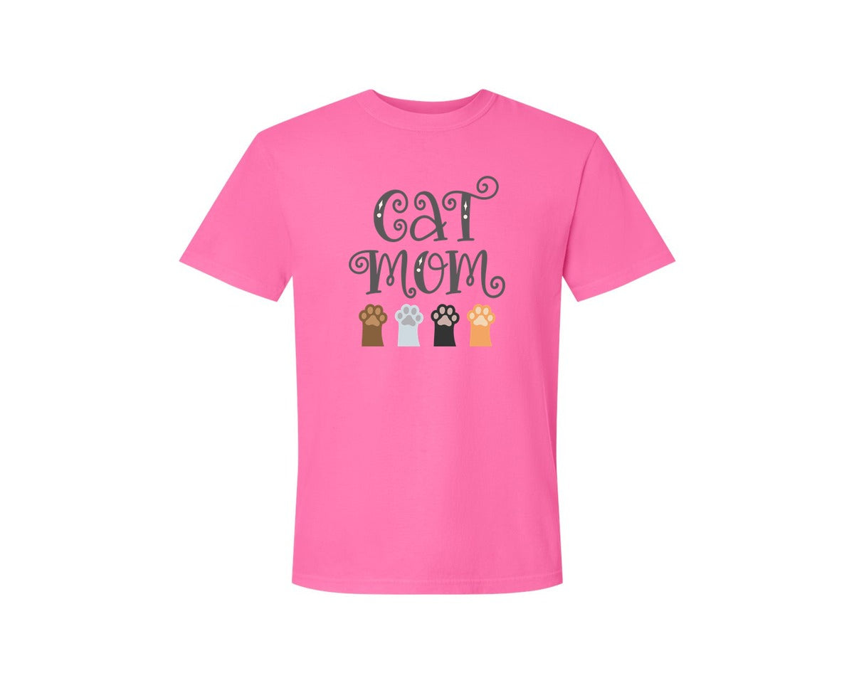 brand:Comfort Colors|color:Neon Pink|Cat Mom Cute Crazy Cat Lady Quote 2 Graphic T-Shirt