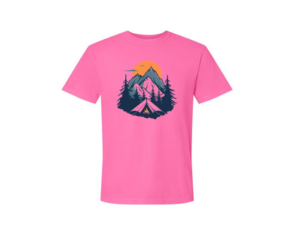 brand:Comfort Colors|color:Neon Pink|Sunset Camping Adventure T Shirt Design 8 Graphic T-Shirt