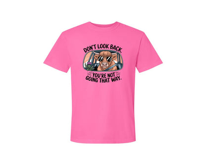 brand:Comfort Colors|color:Neon Pink|Dont Look Back Highland Cow Graphic T-Shirt