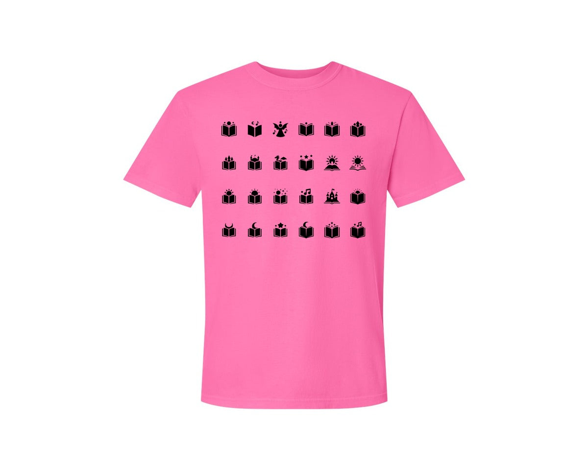 brand:Comfort Colors|color:Neon Pink|Open Book With Fantasy Graphic T-Shirt