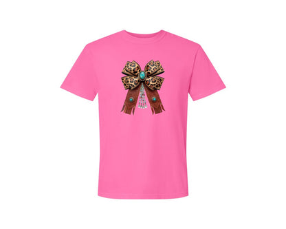 brand:Comfort Colors|color:Neon Pink|Western Leopard Bow Coquette Cowgirl 2 Graphic T-Shirt