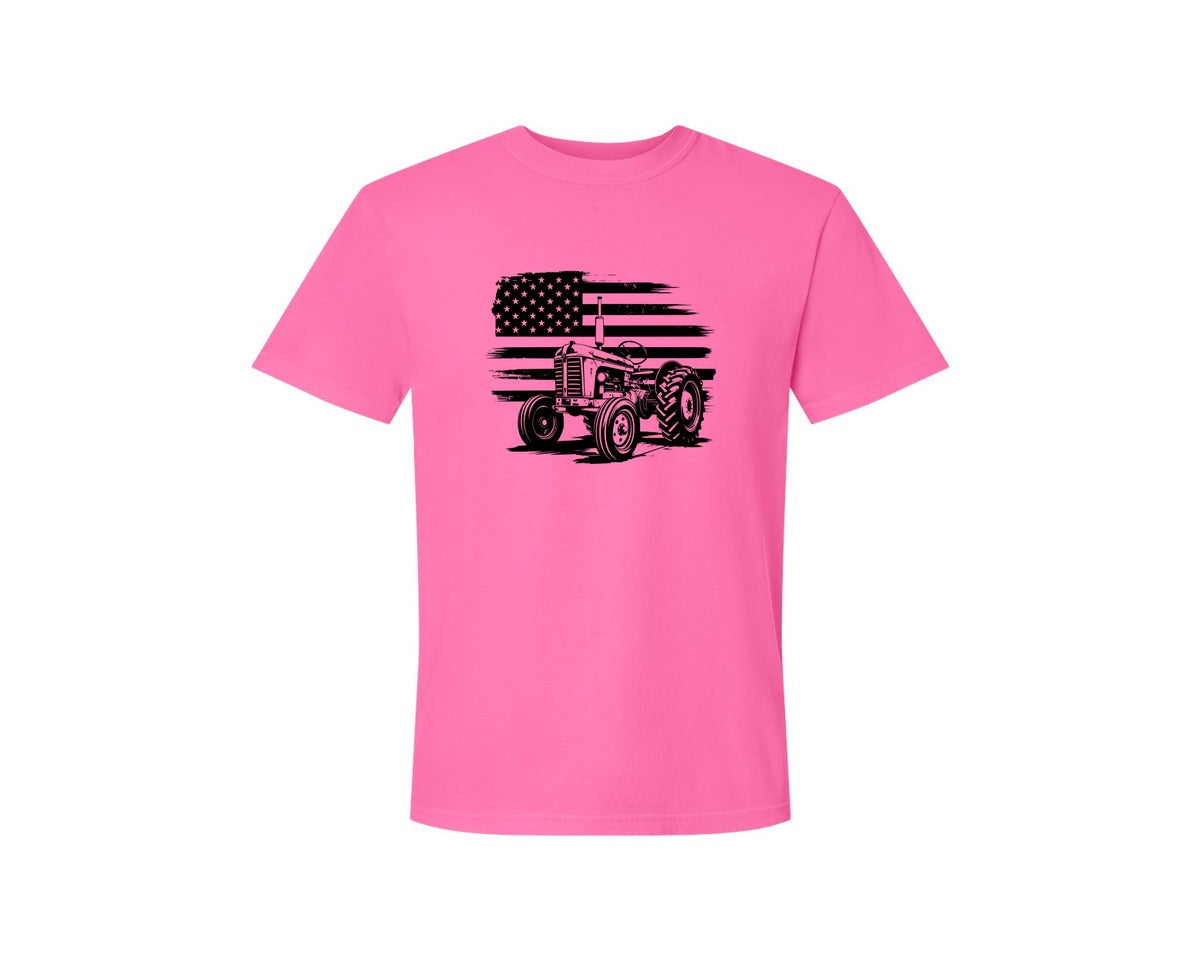 brand:Comfort Colors|color:Neon Pink|Tractor Flag Vector T Shirt Design Graphic T-Shirt