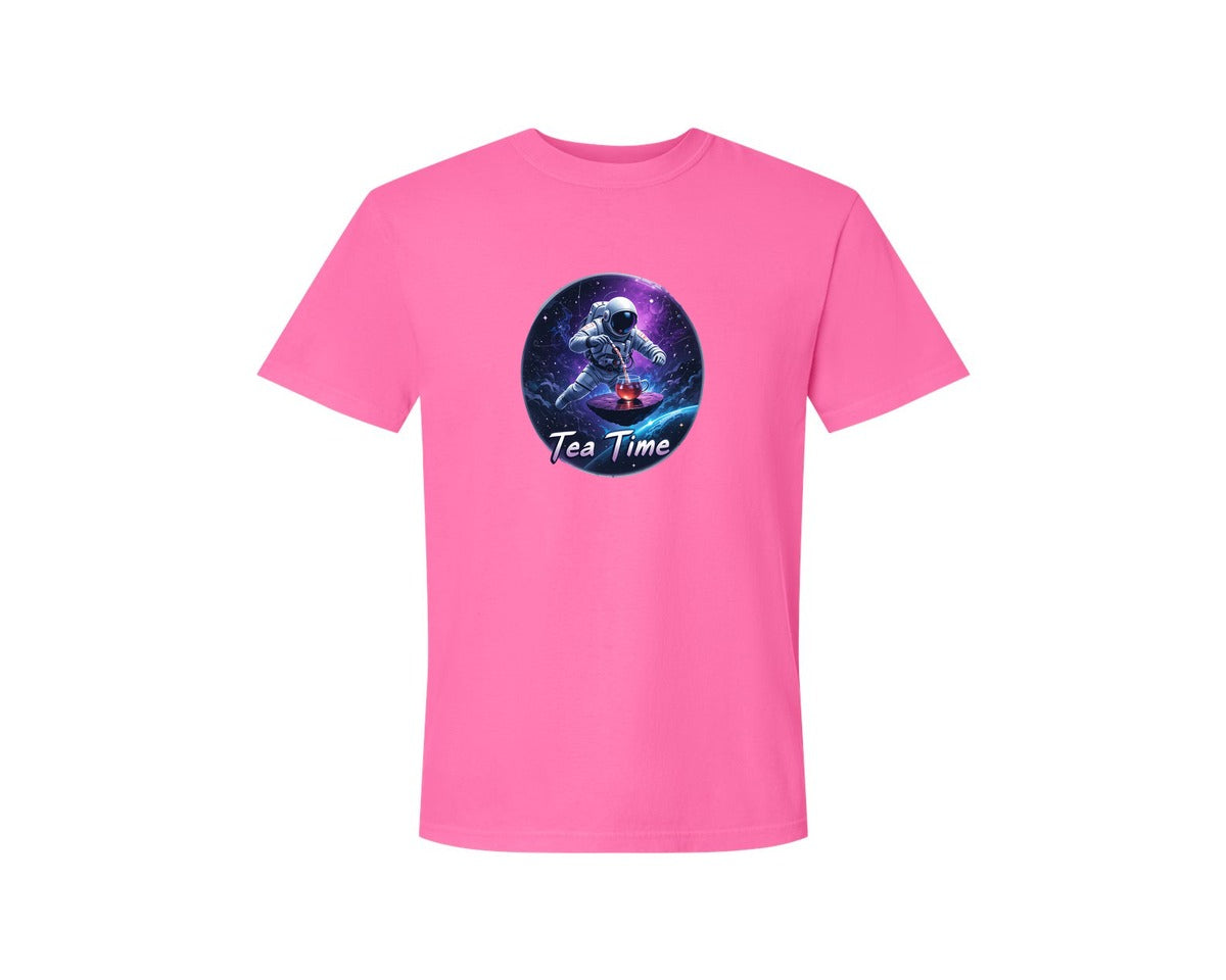 brand:Comfort Colors|color:Neon Pink|Astronaut Tea Time In Space T Shirt Graphic T-Shirt