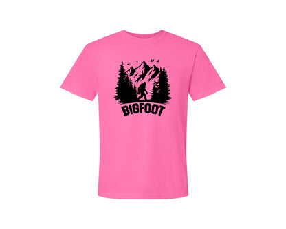 brand:Comfort Colors|color:Neon Pink|Retro Bigfoot Silhouette Pixel Art Graphic T-Shirt