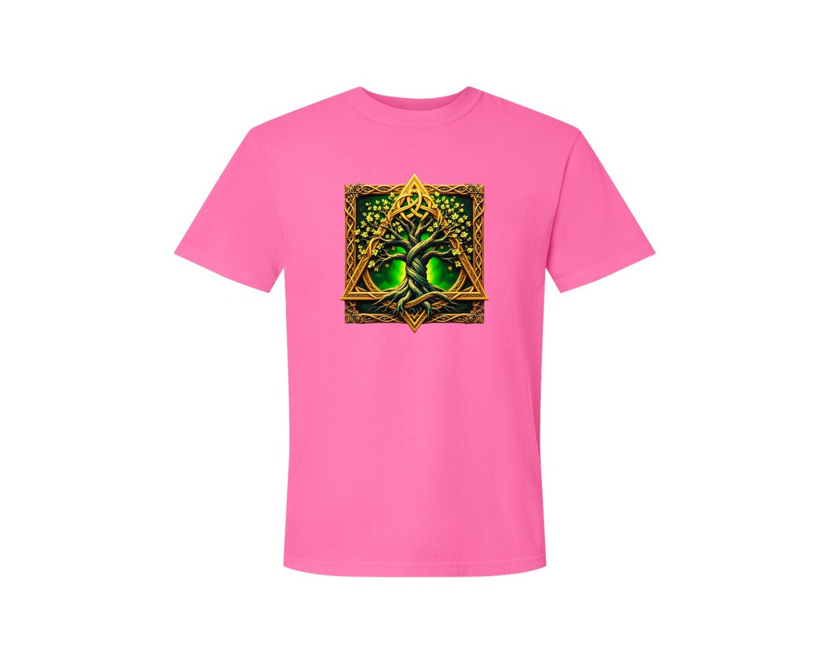 brand:Comfort Colors|color:Neon Pink|Celtic Tree Of Life Mystical Tree Graphic T-Shirt