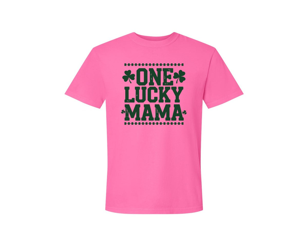 brand:Comfort Colors|color:Neon Pink|One Lucky Mama Design 40 Graphic T-Shirt