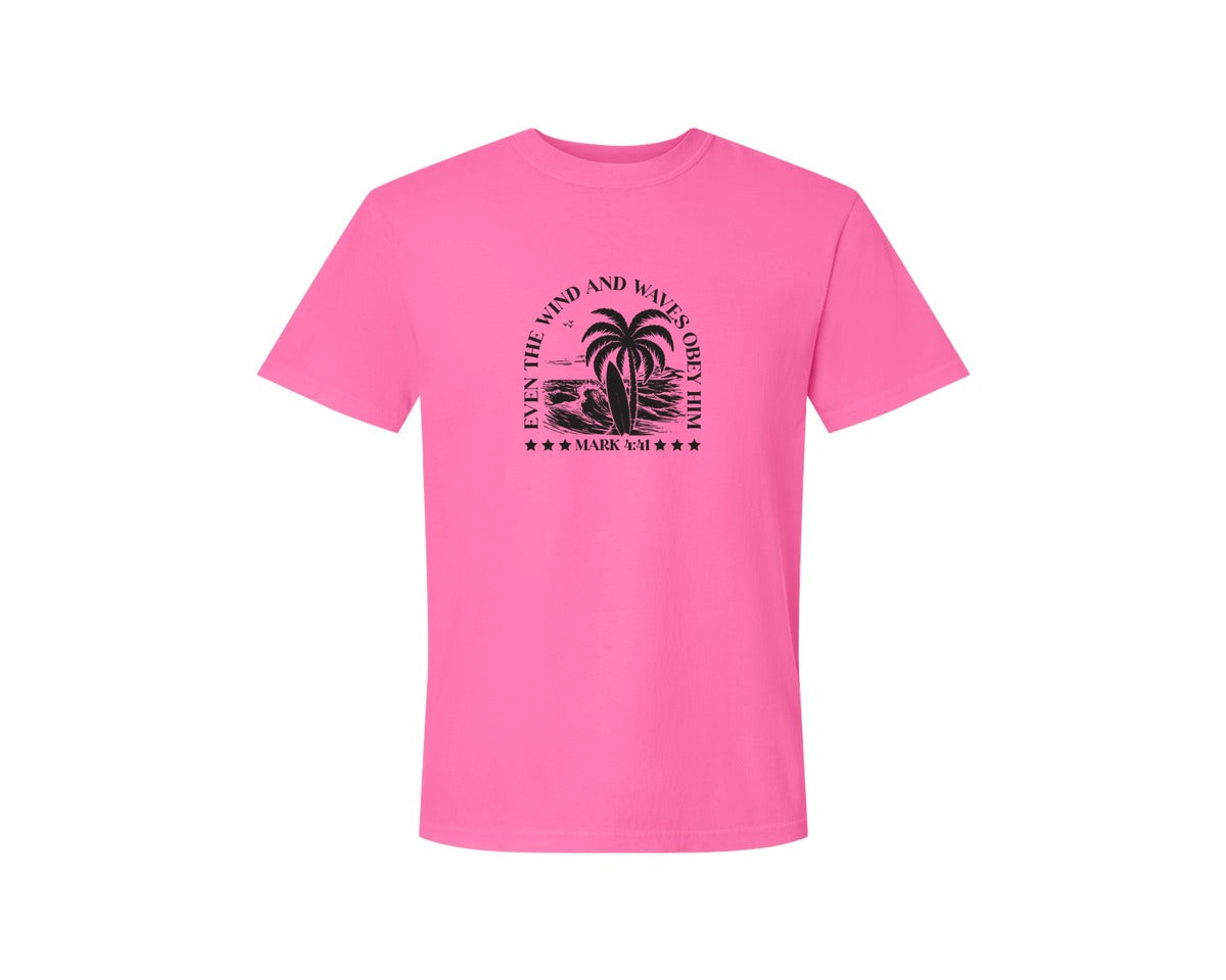 brand:Comfort Colors|color:Neon Pink|Wind And Waves Obey Him Mark 441 Graphic T-Shirt