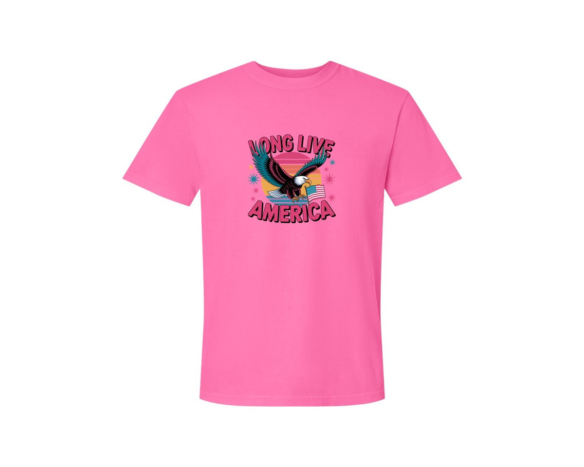 brand:Comfort Colors|color:Neon Pink|Long Live America Graphic T-Shirt