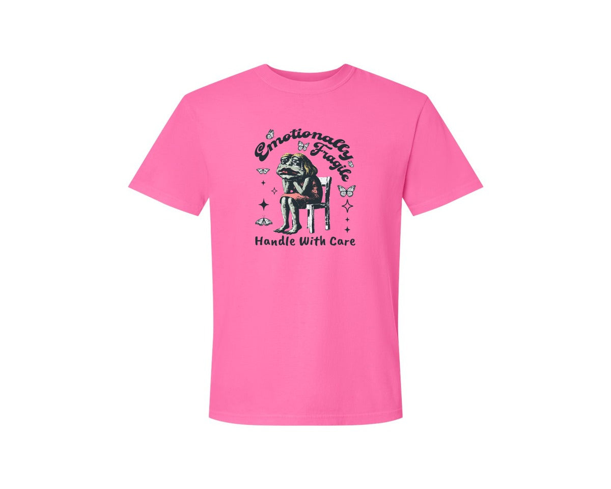 brand:Comfort Colors|color:Neon Pink|Frog Woman With Tears Emotionally Shirt Graphic T-Shirt