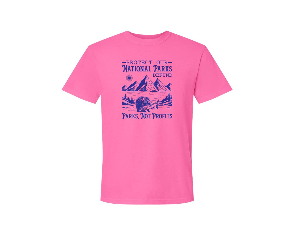 brand:Comfort Colors|color:Neon Pink|Protect Our National Parks Defund Doge Graphic T-Shirt