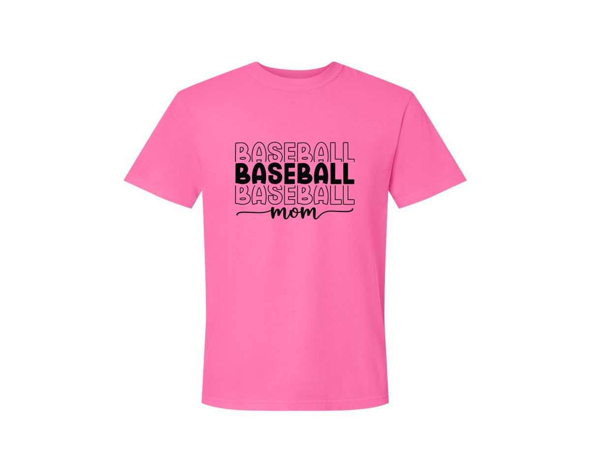 brand:Comfort Colors|color:Neon Pink|Baseball Mom Baseball Mom 3 Graphic T-Shirt