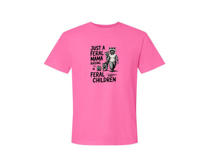 brand:Comfort Colors|color:Neon Pink|Funny Mothers Day Raccoon Mama Tired Graphic T-Shirt