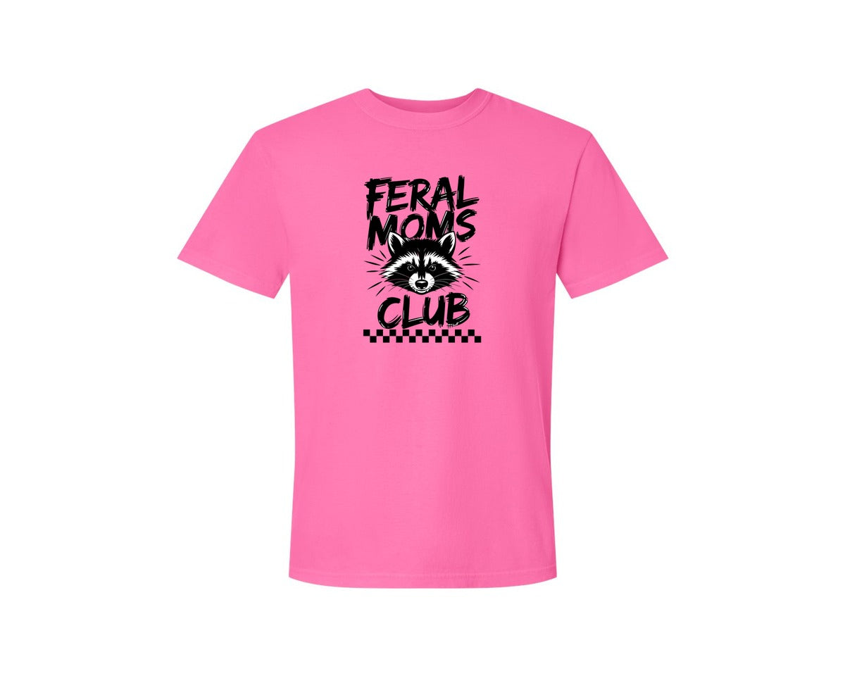 brand:Comfort Colors|color:Neon Pink|Feral Moms Club Mom Life Raccoon Graphic T-Shirt