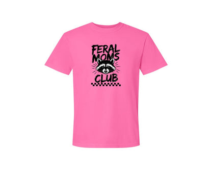 brand:Comfort Colors|color:Neon Pink|Feral Moms Club Mom Life Raccoon Graphic T-Shirt