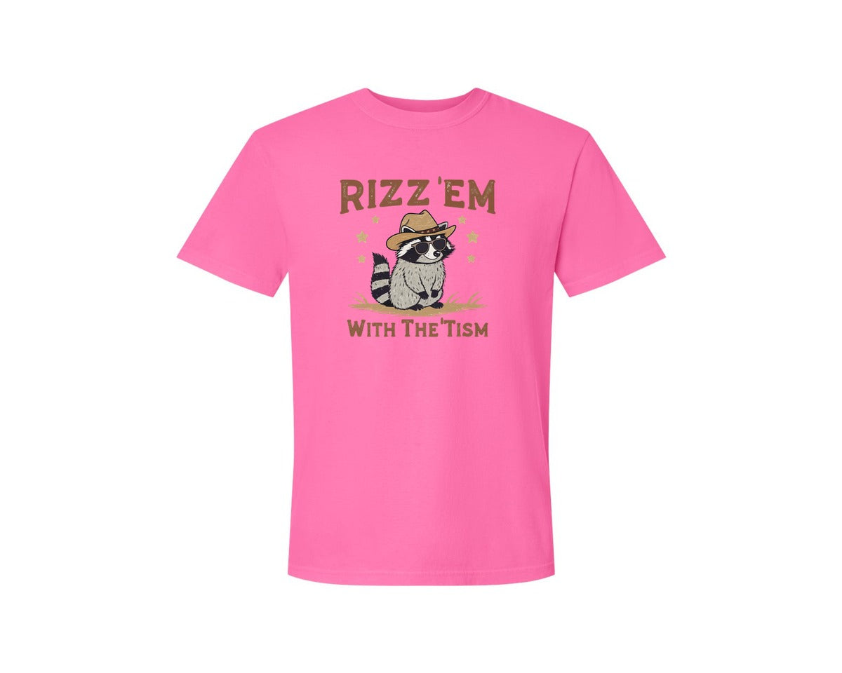 brand:Comfort Colors|color:Neon Pink|Raccoon Funny Raccoon Rizz Em Graphic T-Shirt