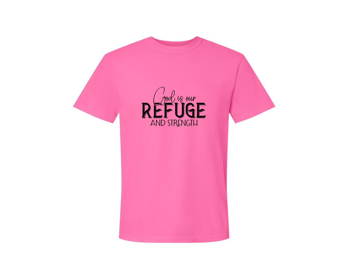 brand:Comfort Colors|color:Neon Pink|God Is Our Refuge And Strength Sleeve Sv Graphic T-Shirt