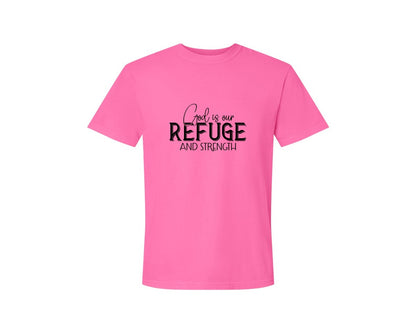 brand:Comfort Colors|color:Neon Pink|God Is Our Refuge And Strength Sleeve Sv Graphic T-Shirt