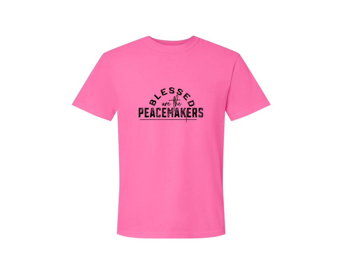 brand:Comfort Colors|color:Neon Pink|Blessed Are The Peacemakers Sleeve 3 Graphic T-Shirt