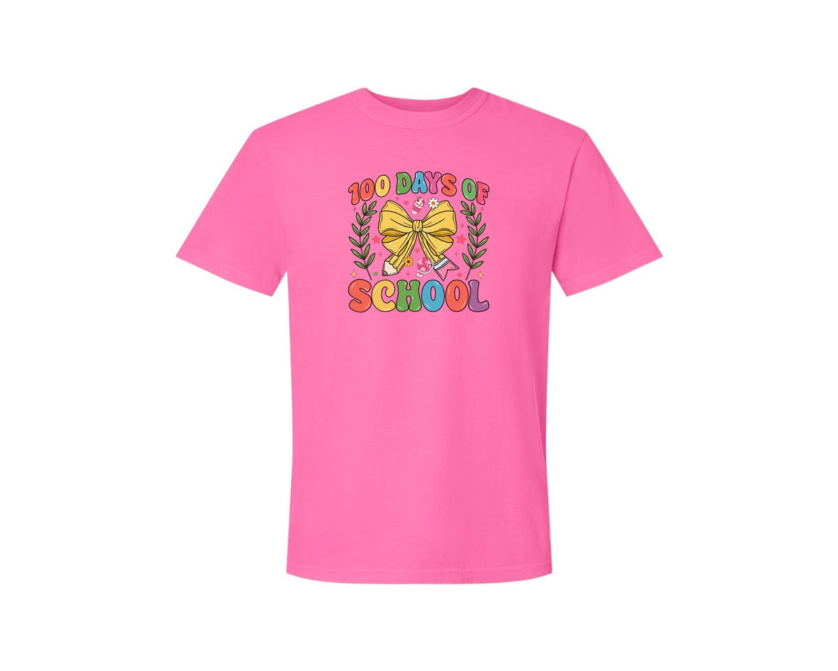 brand:Comfort Colors|color:Neon Pink|100 Days Of School Coquette 38 Graphic T-Shirt