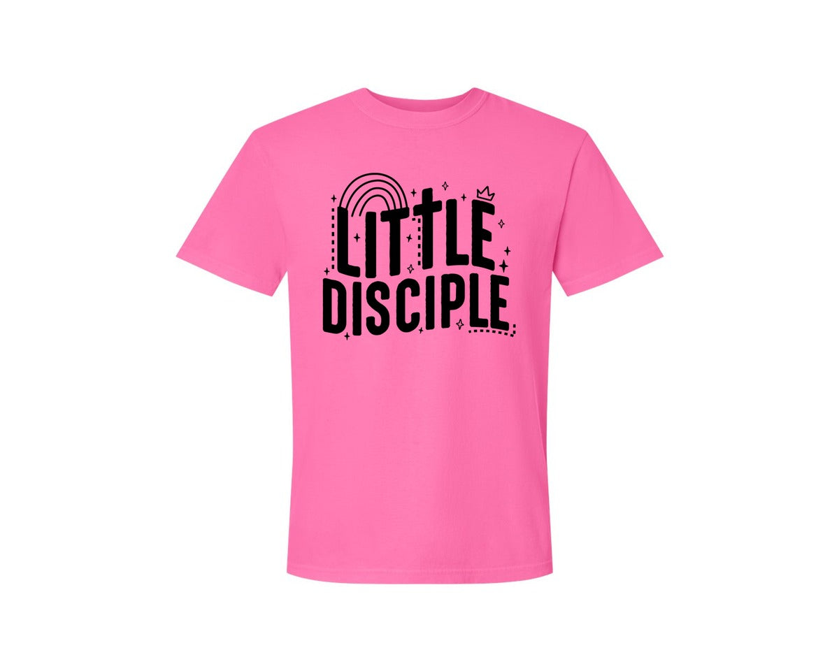 brand:Comfort Colors|color:Neon Pink|Retro Little Disciple Tshirt Kids Graphic T-Shirt