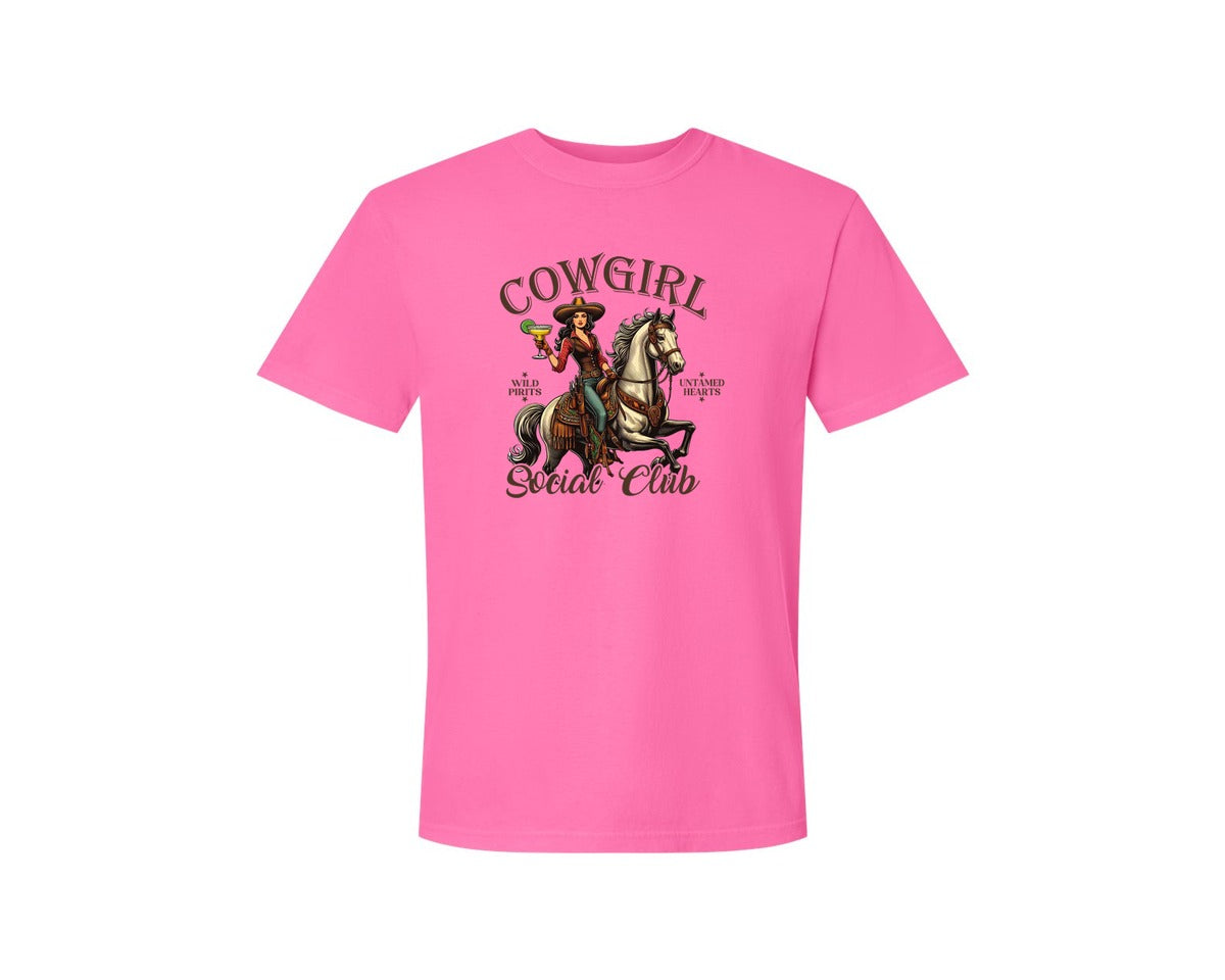 brand:Comfort Colors|color:Neon Pink|Cowgirl Social Club Cowgirl Graphic T-Shirt