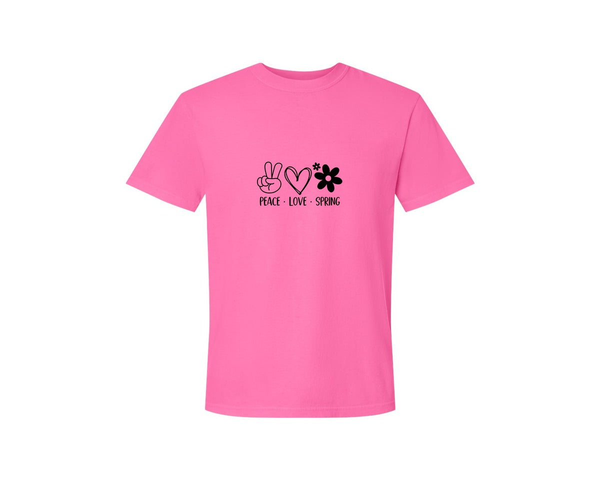 brand:Comfort Colors|color:Neon Pink|Peace Love Spring 4 Graphic T-Shirt