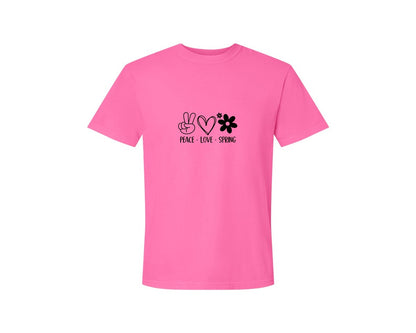 brand:Comfort Colors|color:Neon Pink|Peace Love Spring 4 Graphic T-Shirt
