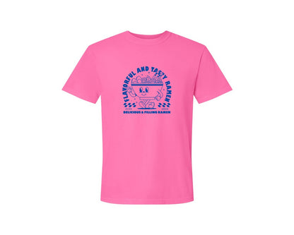 brand:Comfort Colors|color:Neon Pink|Retro Ramen Noodle Cartoon Mascot Design Graphic T-Shirt