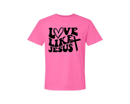 brand:Comfort Colors|color:Neon Pink|Love Like Jesus Wavy 2 Graphic T-Shirt