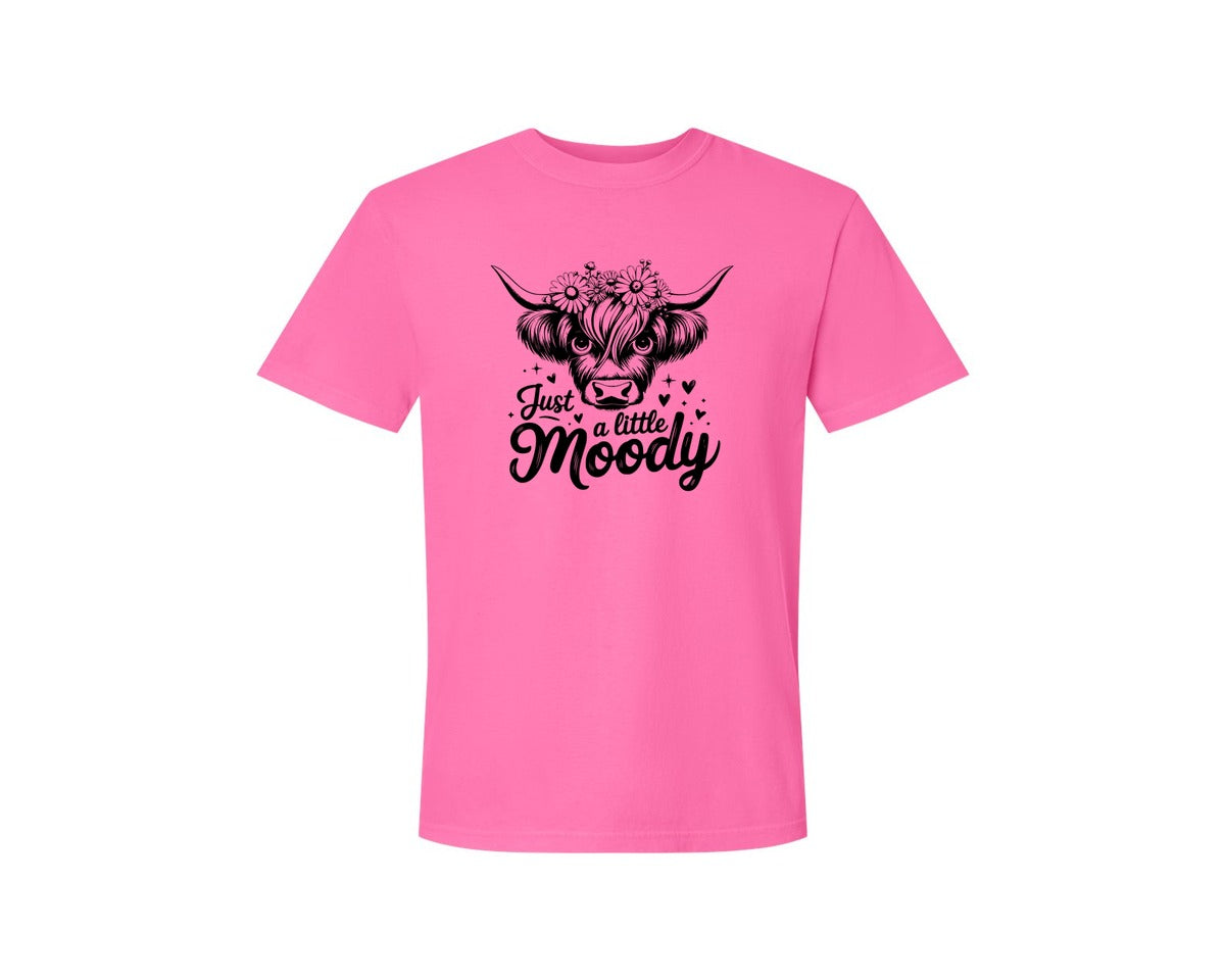 brand:Comfort Colors|color:Neon Pink|Just A Little Moody T Shirt Design Graphic T-Shirt