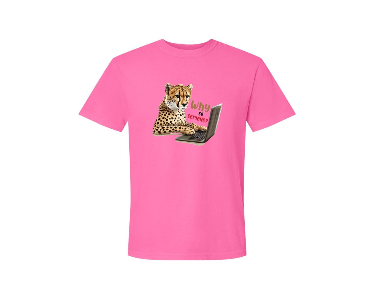 brand:Comfort Colors|color:Neon Pink|Tiger Typing On A Laptop T Shirt Print Graphic T-Shirt