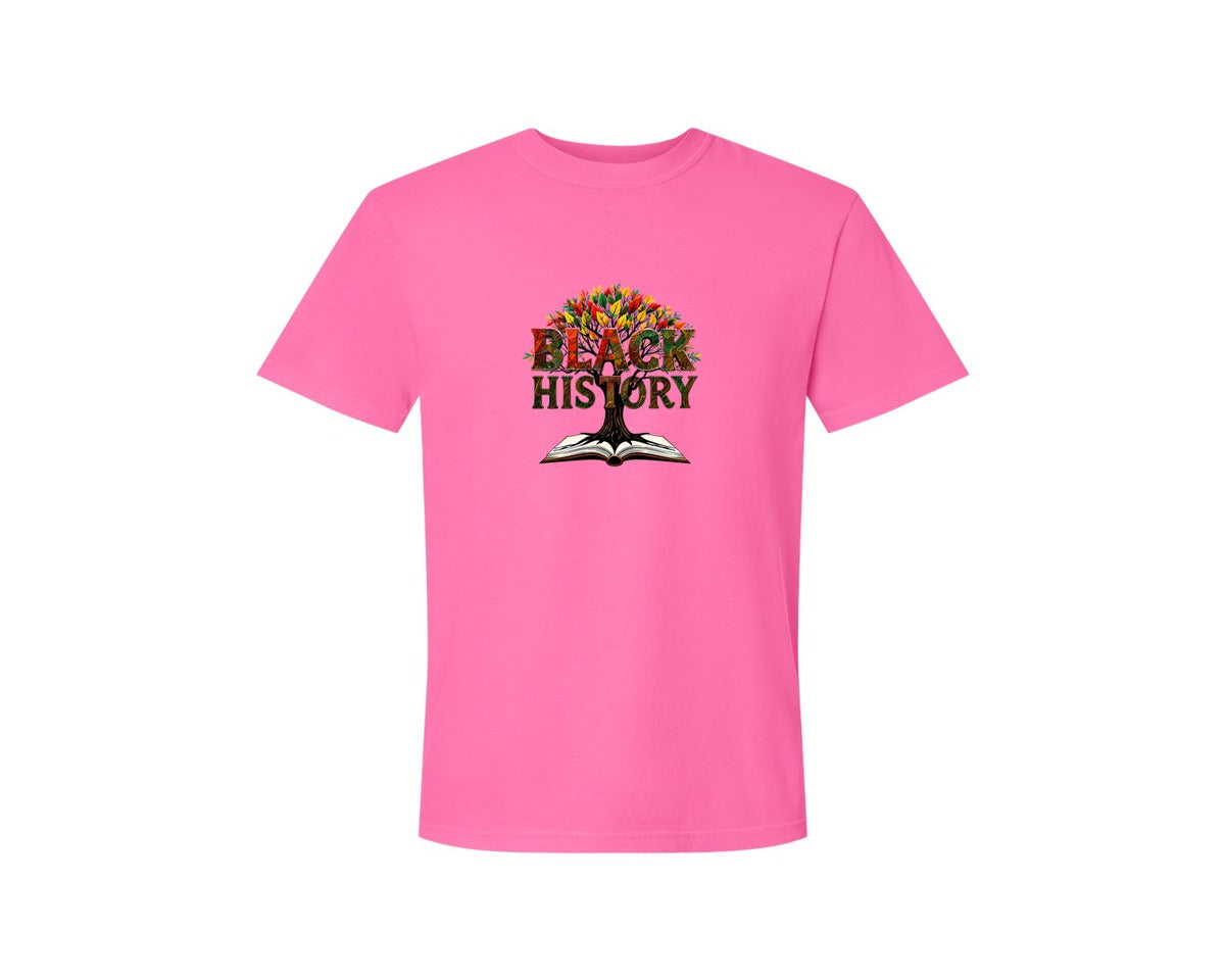brand:Comfort Colors|color:Neon Pink|Black History Month Tree Of Knowledge Graphic T-Shirt