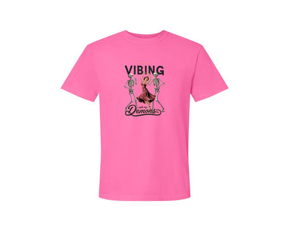 brand:Comfort Colors|color:Neon Pink|Vibing With My Demons Retro Gothic 2 Graphic T-Shirt
