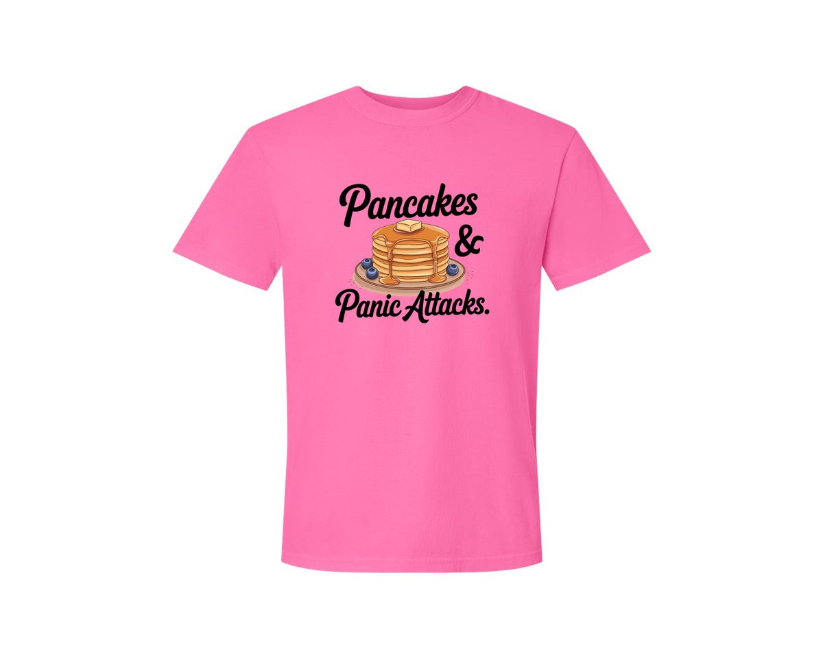 brand:Comfort Colors|color:Neon Pink|Pancakes Panic Attacks Graphic T-Shirt