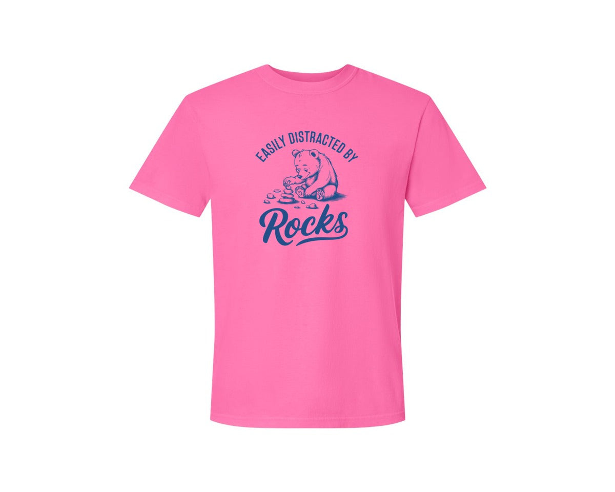 brand:Comfort Colors|color:Neon Pink|Easily Distracted By Rocks Design Graphic T-Shirt