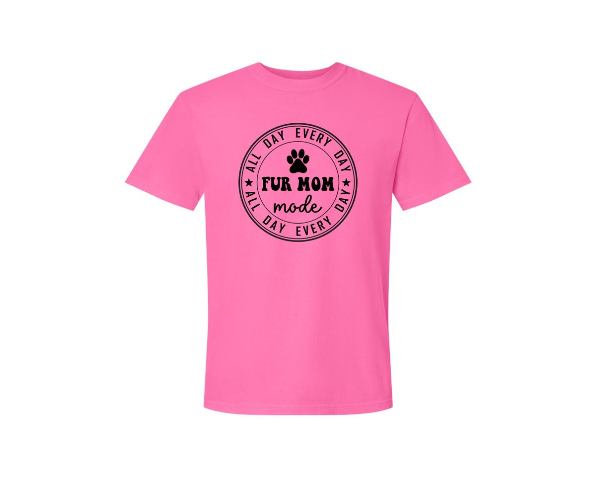 brand:Comfort Colors|color:Neon Pink|Fur Mom Funny Dog Mom Shirt Graphic T-Shirt