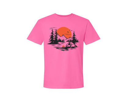 brand:Comfort Colors|color:Neon Pink|Sunset Camping Adventure T Shirt Design 9 Graphic T-Shirt