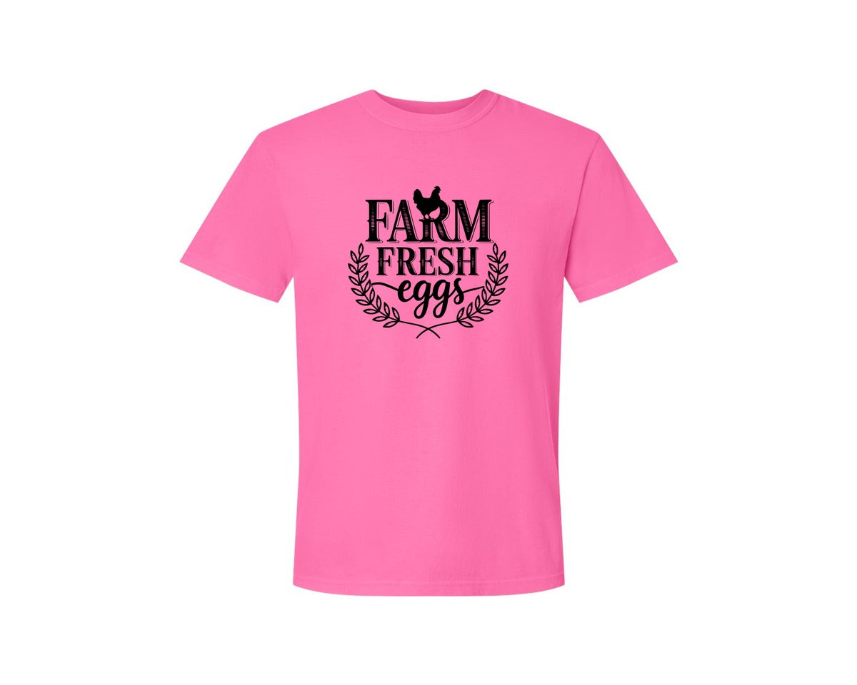 brand:Comfort Colors|color:Neon Pink|Farm Fresh Eggs T Shirt Design Silhouet Graphic T-Shirt