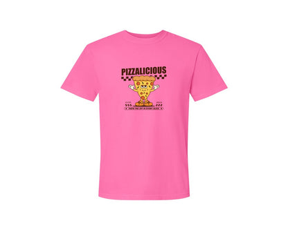 brand:Comfort Colors|color:Neon Pink|Vintage Slice Pizza Cartoon Character Graphic T-Shirt