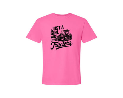 brand:Comfort Colors|color:Neon Pink|Just A Girl Who Loves Tractors T Shi Graphic T-Shirt