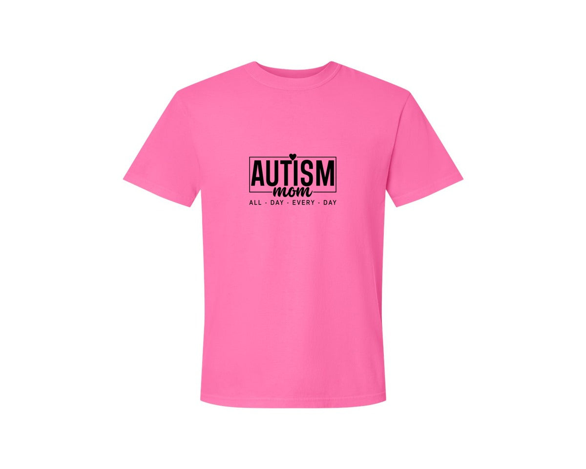 brand:Comfort Colors|color:Neon Pink|Autism Advocacy Autism Mom Love Graphic T-Shirt