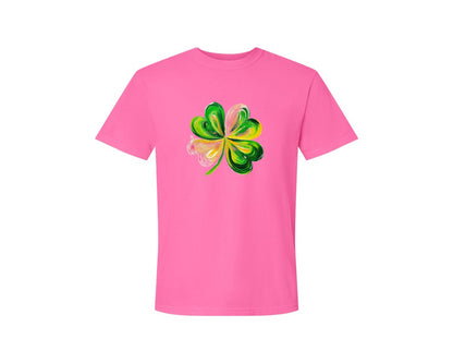 brand:Comfort Colors|color:Neon Pink|Brushstroke Shamrock Graphic T-Shirt