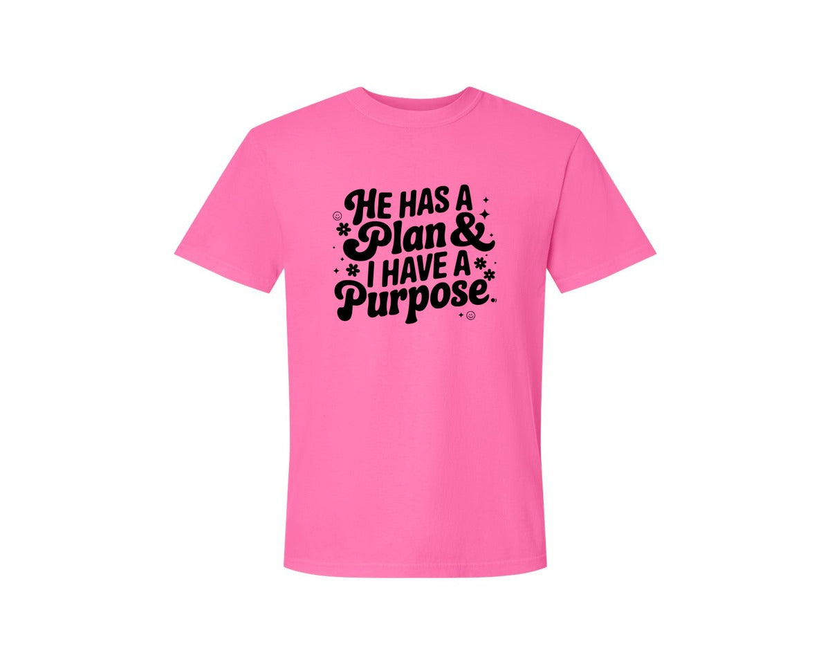 brand:Comfort Colors|color:Neon Pink|He Has A Plan And I Have A Purpose D Graphic T-Shirt